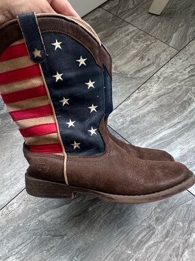 Roper Little Kids Patriotic American Flag Cowboy Boots Size 3 USA Western Boots